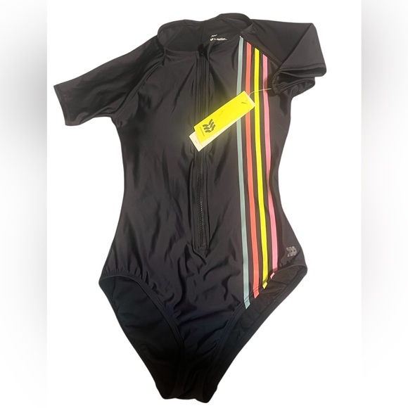 All In Motion Other - All In Motion Women's Short Sleeve Swimsuit - Black Striped - Size S (4/6) - NW